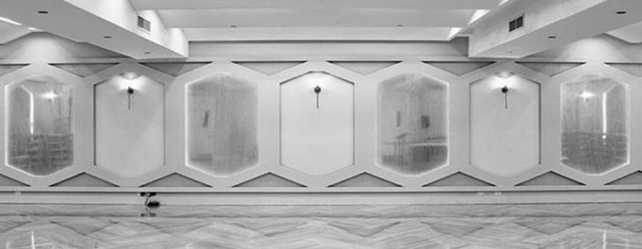 The custom art glass wall cladding by Archetype Glass for the Spruce Street Synagogue
