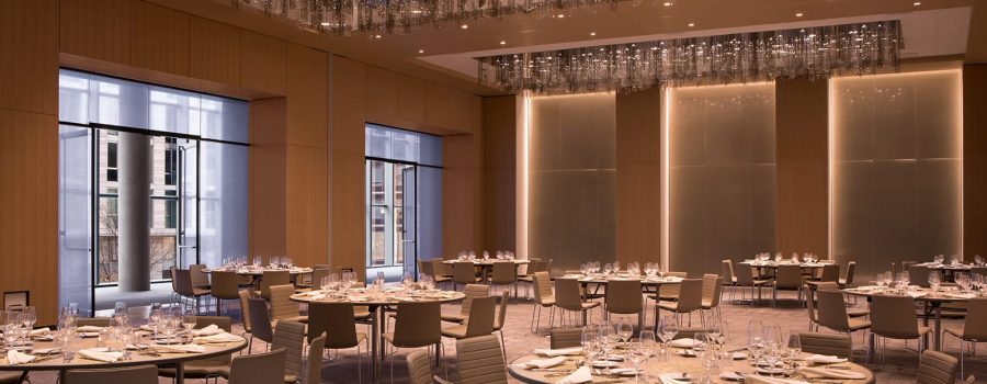 Creators of custom laminated art glass, Archetype Glass design the glass for the Conrad Washington Ballroom
