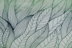 The aquamarine leaves pattern graphic glass as part of the Archetype Glass January 2022 QSP