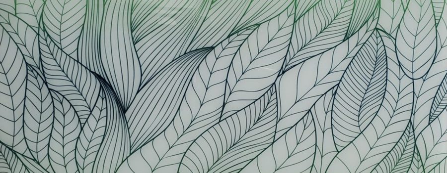 The aquamarine leaves pattern graphic glass as part of the Archetype Glass January 2022 QSP