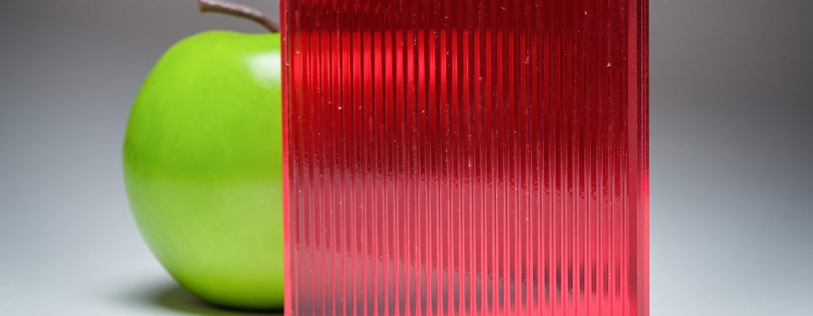 A full banner of the red ribbed custom laminated glass DU-5445, crafted by Archetype Glass for the Q2 2022 QSP