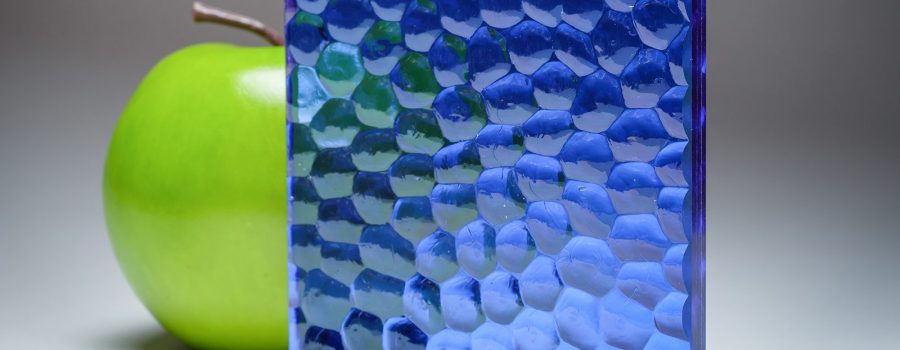 A full banner of the blue scalloped custom laminated glass FV-1914, crafted by Archetype Glass for the Q2 2022 QSP