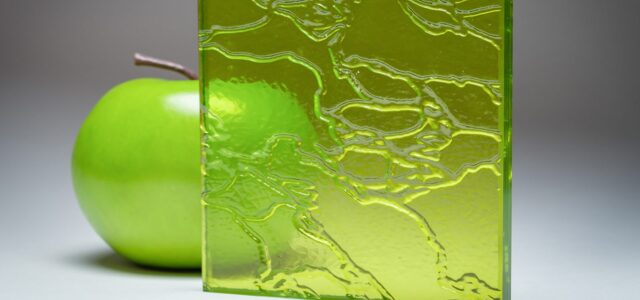 A full banner of the retro green custom laminated glass RN-8259, crafted by Archetype Glass for the Q2 2022 QSP