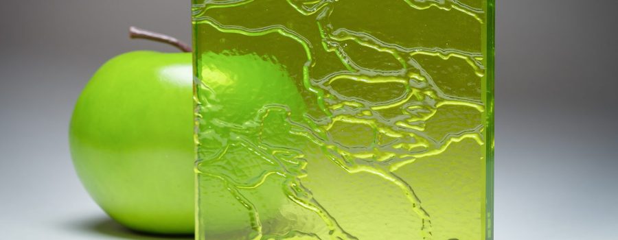 A full banner of the retro green custom laminated glass RN-8259, crafted by Archetype Glass for the Q2 2022 QSP