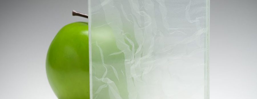 A clear transparent sample of the new custom fabric glass in coordination with Spatial Element.