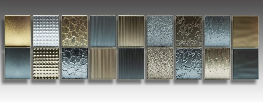A mosaic of the Archetype Glass Quarterly Subscription Program's Fourth Quarter Collection custom laminated glass samples
