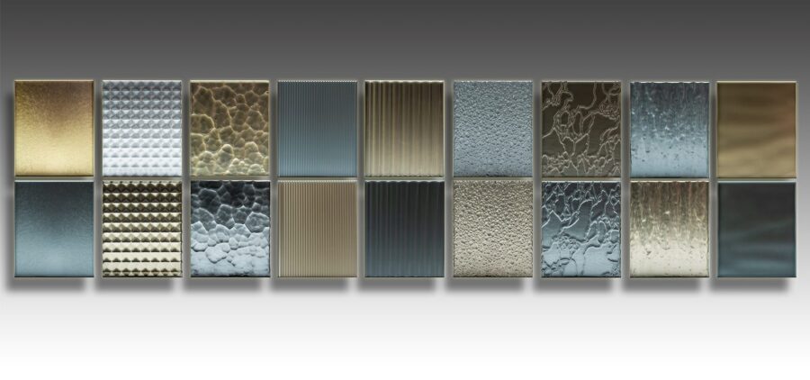 A mosaic of the Archetype Glass Quarterly Subscription Program's Fourth Quarter Collection custom laminated glass samples