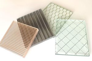 A mosaic of custom laminated wire mesh glass, part of the Archetype Glass Quarterly Subscription Program's Q3 2023 Collection