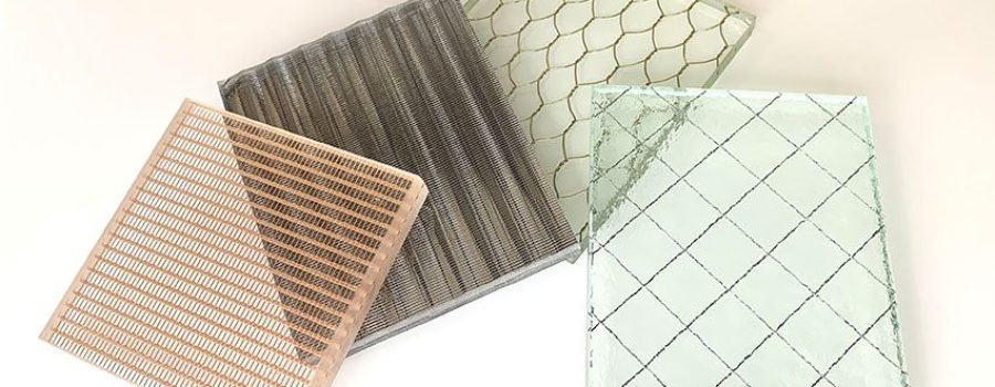 A mosaic of custom laminated wire mesh glass, part of the Archetype Glass Quarterly Subscription Program's Q3 2023 Collection
