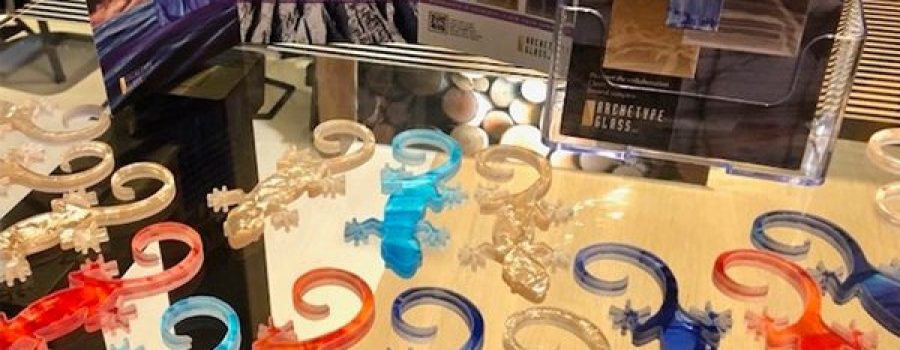 Custom waterjet cut laminated glass from Archetype Glass at the 2023 B'More Design Expo