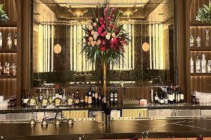 The Nightcap Lounge at the Nemacolin Resort, featuring Archetype Glass' custom laminated antique mirror