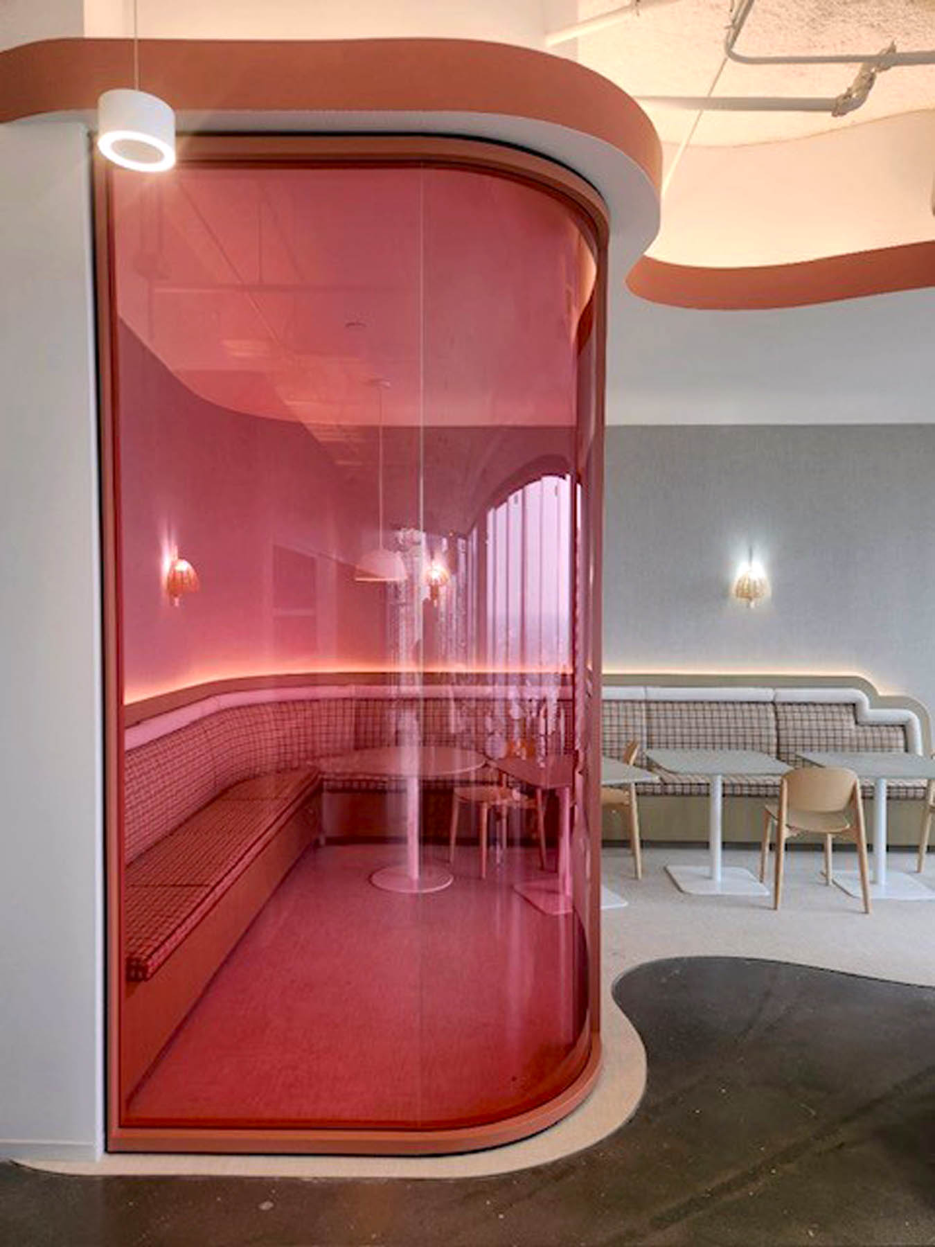 Custom Interpainted™ Bent Glass Partition Wall